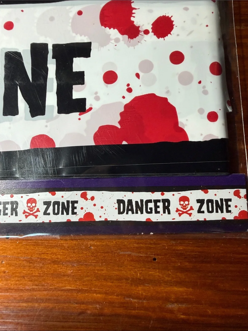 ☠️ 30’ Fright Tape 'Danger Zone' Party Tape - White with Red Splatter